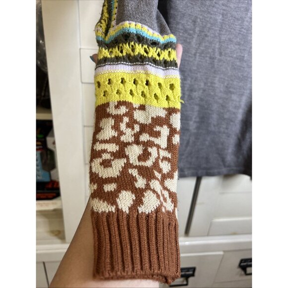 Easel "Indiana Dunes" Gray Crochet Mixed Print Small Sweater Women’s Eclectic - Picture 3 of 7